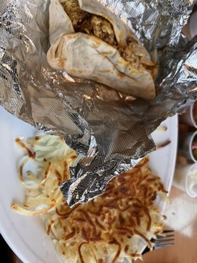 Breakfast taco with hash browns at Pecan St. Station