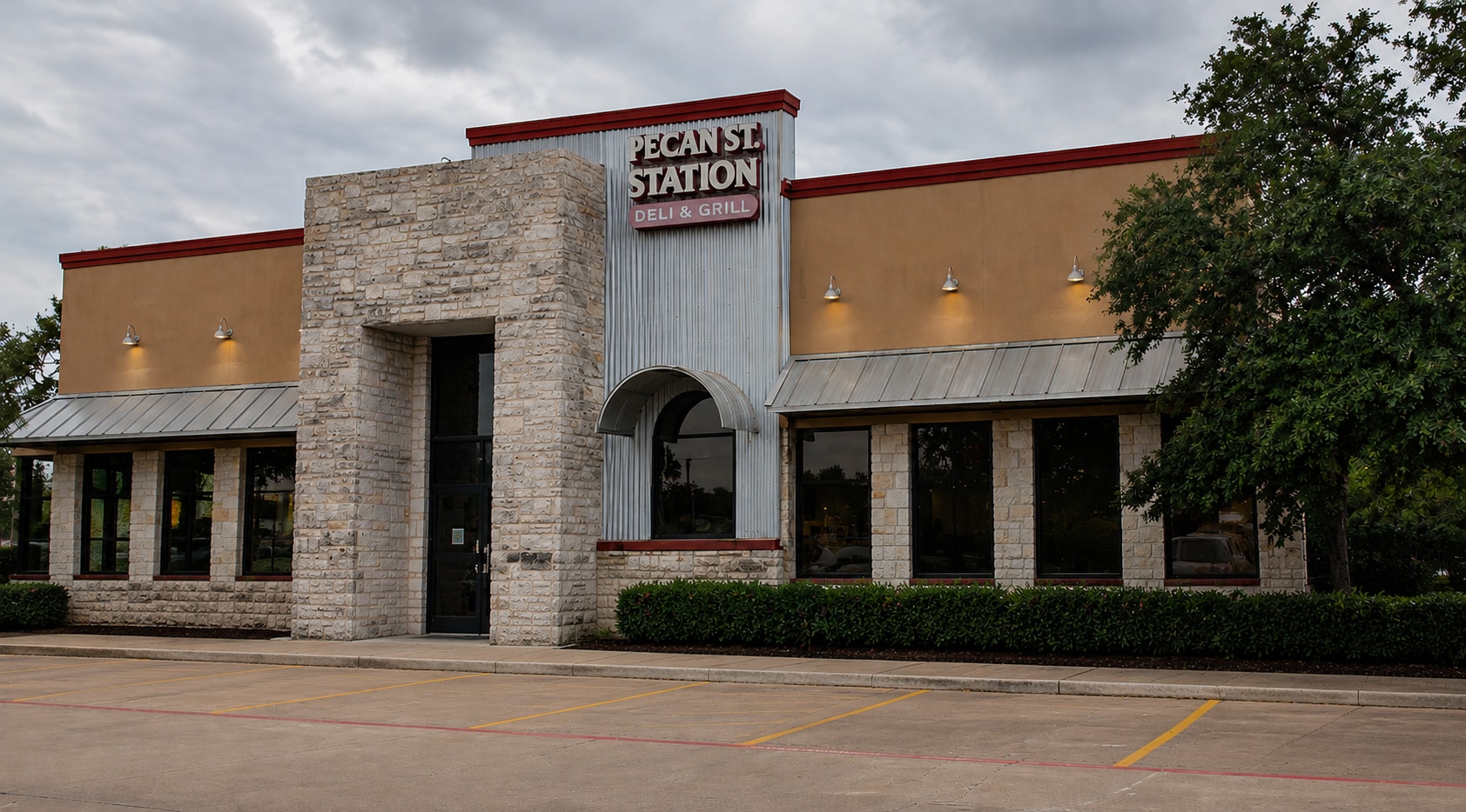 Front of Pecan St. Station Deli & Grill on Pecan Street